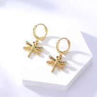 Fashion Geometric Copper Plated 18k Gold Colored Zircon Dragonfly Earrings main image 3