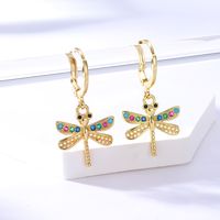 Fashion Geometric Copper Plated 18k Gold Colored Zircon Dragonfly Earrings main image 4