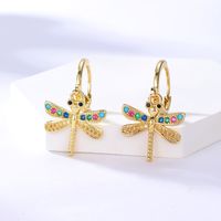Fashion Geometric Copper Plated 18k Gold Colored Zircon Dragonfly Earrings sku image 1