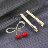 3-piece Fashion Red Cherry Bow Bangs Clip Gold Hair Clip Set main image 2
