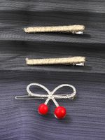 3 Pièces Fashion Red Cherry Bow Bangs Clip Gold Hair Clip Set main image 6