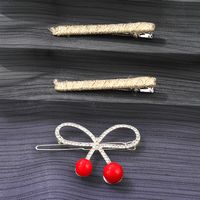 3-piece Fashion Red Cherry Bow Bangs Clip Gold Hair Clip Set sku image 1