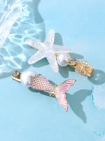 New Pink Gradient Mermaid Tail White Star Pearl Hair Clip 2 Piece Set main image 5