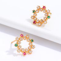 Fashion Christmas Jewelry Copper Plated 18k Gold Color Zircon Snowflake Stud Earrings main image 3