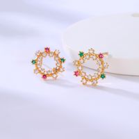 Fashion Christmas Jewelry Copper Plated 18k Gold Color Zircon Snowflake Stud Earrings main image 4