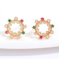 Fashion Christmas Jewelry Copper Plated 18k Gold Color Zircon Snowflake Stud Earrings sku image 1
