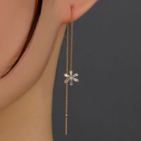 New Flower Zircon Pendant Tassel Pierced Copper Ear Line Earrings main image 1