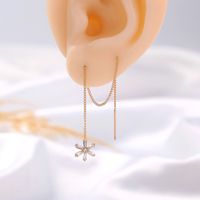 New Flower Zircon Pendant Tassel Pierced Copper Ear Line Earrings main image 6