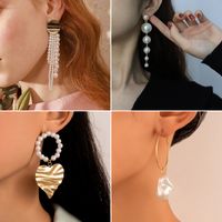 New Korean Fashion Geometric Pearl Long Tassel Alloy Earrings main image 1