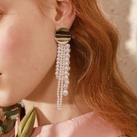 New Korean Fashion Geometric Pearl Long Tassel Alloy Earrings main image 3