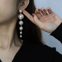 New Korean Fashion Geometric Pearl Long Tassel Alloy Earrings main image 5