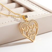 New Letter Heart-shaped Mama Pendant Copper Inlaid Zircon Necklace main image 5