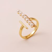 Copper Jewelry Geometric Pearl Luxury Open Ring Simple Tail Ring main image 1