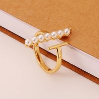 Copper Jewelry Geometric Pearl Luxury Open Ring Simple Tail Ring main image 3