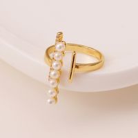 Copper Jewelry Geometric Pearl Luxury Open Ring Simple Tail Ring main image 4