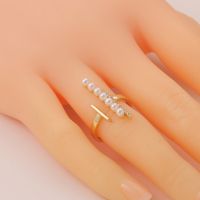 Copper Jewelry Geometric Pearl Luxury Open Ring Simple Tail Ring main image 5