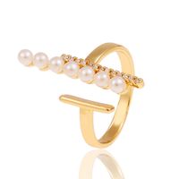Copper Jewelry Geometric Pearl Luxury Open Ring Simple Tail Ring main image 6
