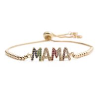 English Letters Color Zircon Mama Mother's Day Copper Bracelet main image 5