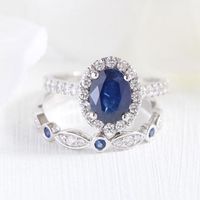 Fashion Egg-shaped Treasure Sapphire Inlaid White Diamond Alloy Ring main image 3