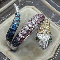 Fashion Color Inlaid Zircon Snake Ring Women's Alloy Ring Wholesale main image 3