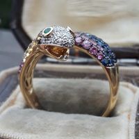 Fashion Color Inlaid Zircon Snake Ring Women's Alloy Ring Wholesale main image 4