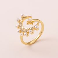 Women's Copper Ring Geometric Moon Star Cute Pearl Tail Ring main image 1
