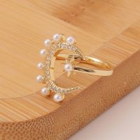 Women's Copper Ring Geometric Moon Star Cute Pearl Tail Ring main image 3
