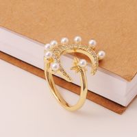 Women's Copper Ring Geometric Moon Star Cute Pearl Tail Ring main image 4