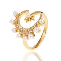 Women's Copper Ring Geometric Moon Star Cute Pearl Tail Ring main image 6