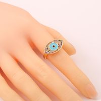 Fashion Diamond-encrusted Copper-plated 18k Gold Colored Zircon Evil Eye Ring main image 5