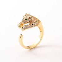 New Hip-hop Copper Inlaid Zircon Leopard Head Open Tail Ring main image 1