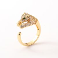 New Hip-hop Copper Inlaid Zircon Leopard Head Open Tail Ring main image 2