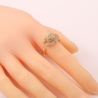 New Hip-hop Copper Inlaid Zircon Leopard Head Open Tail Ring main image 5