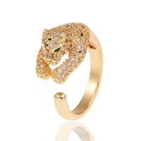 New Hip-hop Copper Inlaid Zircon Leopard Head Open Tail Ring main image 6