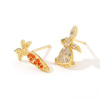 New Cute Bunny Carrot Copper Inlaid Zircon Earrings main image 3