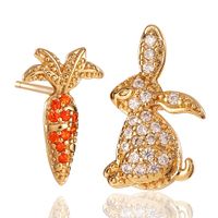 New Cute Bunny Carrot Copper Inlaid Zircon Earrings main image 6