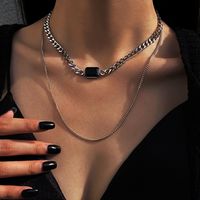 Fashion Black Square Double Layered Necklace main image 1