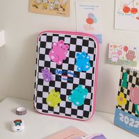 Cartoon Girl Checkerboard Sweet Cute 11-inch Tablet Clutch Bag21*29cm sku image 2