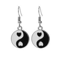 New Creative Round Stitching Yin And Yang Tai Chi Metal Oil Drop Earrings sku image 3