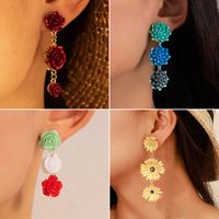 Retro Fashion Red Spray Paint Rose Geometric Three-dimensional Flower Earrings main image 1