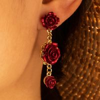 Rétro Mode Rouge Spray Peinture Rose Géométrique En Trois Dimensions Fleur Boucles D'oreilles main image 6