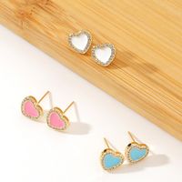 Simple Drip Oil Heart-shaped Copper Gold-plated Earrings main image 1