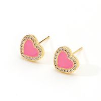 Simple Drip Oil Heart-shaped Copper Gold-plated Earrings main image 3