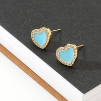 Simple Drip Oil Heart-shaped Copper Gold-plated Earrings main image 4