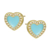 Simple Drip Oil Heart-shaped Copper Gold-plated Earrings main image 6
