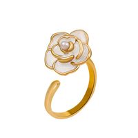 New French White Camellia Open Index Finger Ring Female main image 1