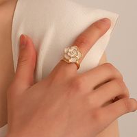 New French White Camellia Open Index Finger Ring Female main image 6