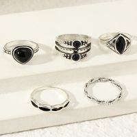 New Retro Geometric Ring Set Inlaid Black Zircon Tail Ring main image 2