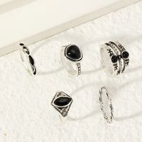 New Retro Geometric Ring Set Inlaid Black Zircon Tail Ring main image 3