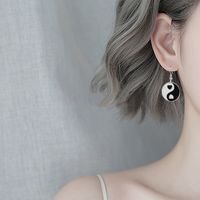 New Creative Round Stitching Yin And Yang Tai Chi Metal Oil Drop Earrings main image 6